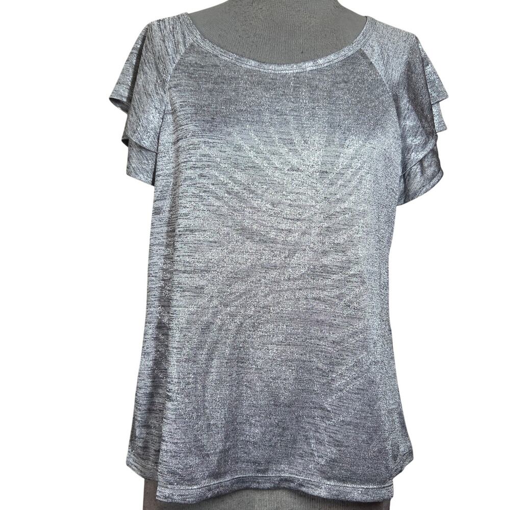White House Black Market Silver Short Sleeve Blouse Size Large